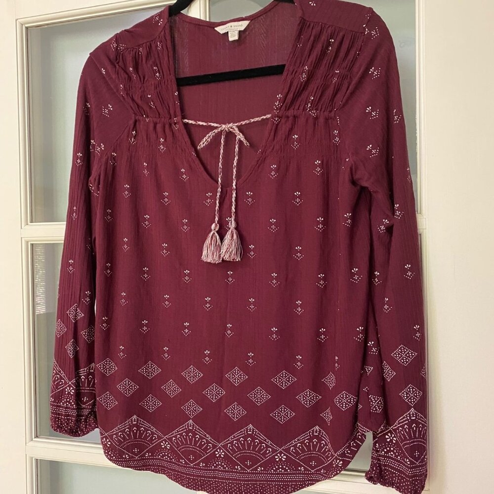 Lucky Brand Maroon long sleeved blouse